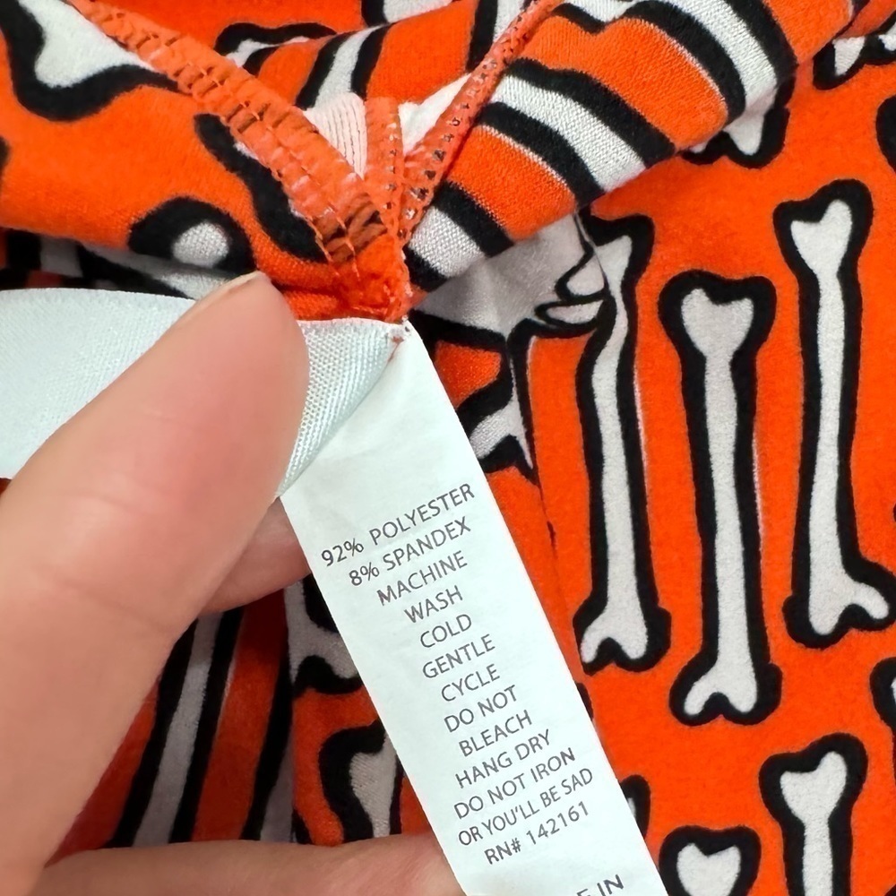 Lularoe TC2 Plus Size Leggings Skull Bones Halloween Orange Black White - Picture 5 of 5